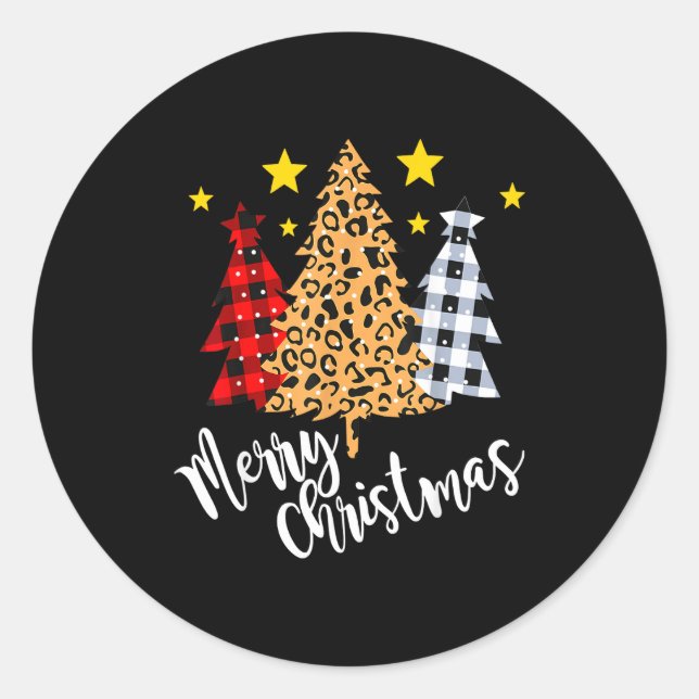 Sticker Rond Merry Christmas Tree Buffalo Plaid Red Green Xmas  (Devant)