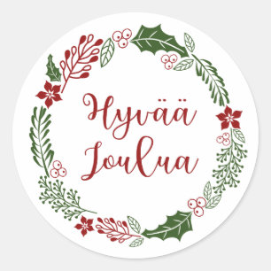 Sticker Rond Merry Christmas Wreath finlandais, Hyvää joulua