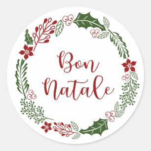 Sticker Rond Merry Corsican Christmas Wreath, Bon Natale