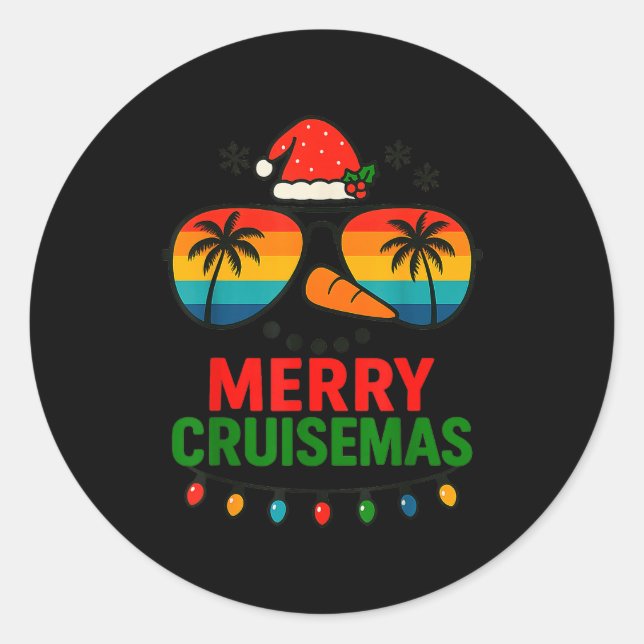 Sticker Rond Merry Cruisemas 2025 Christmas Santa Snowman Funny (Devant)