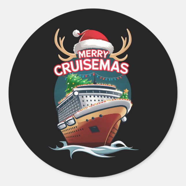 Sticker Rond Merry Cruisemas Cruise Ship Famille Noël Drôle (Devant)