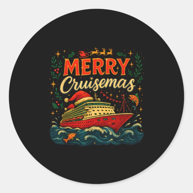 Sticker Rond Merry Cruisemas Funny Christmas Cruise Vacation  (Devant)