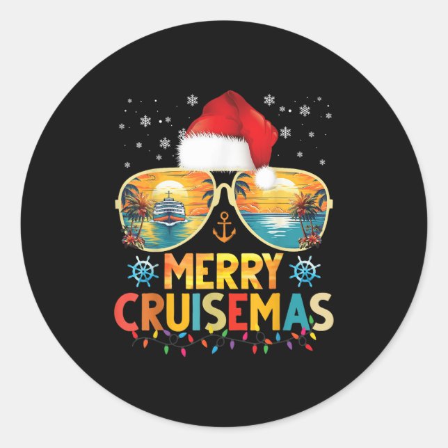 Sticker Rond Merry Cruisemas Santa Hat Retro Cruise Ship Christ (Devant)
