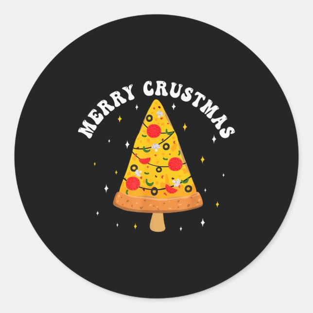 Sticker Rond Merry Crustmas Funny Zza Slice Christmas Tree Zza  (Devant)