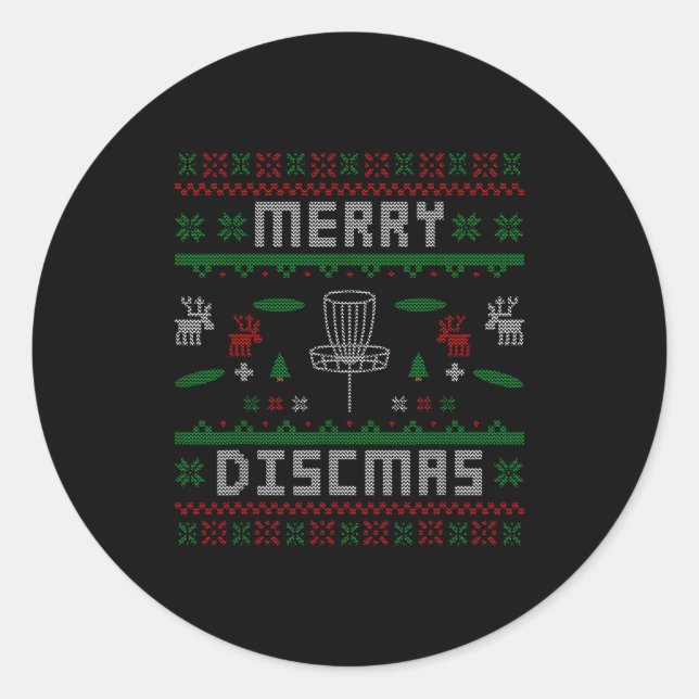Sticker Rond Merry Discmas Disc Golf Ugly Dad Uncle Christmas G (Devant)