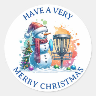 Sticker Rond Merry Disk-mas Disk Golf Personnalisé Noël