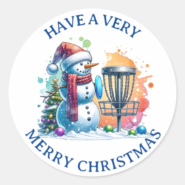 Sticker Rond Merry Disk-mas | Disk Golf Personnalisé Noël (Devant)