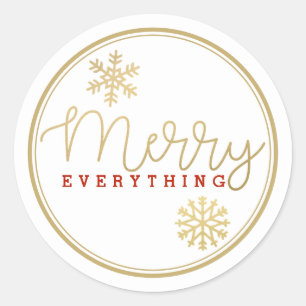 Sticker Rond Merry Everything Or et Red Enveloppe Sceau