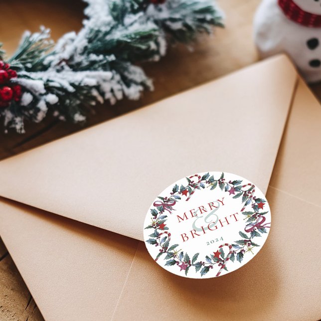Sticker Rond Merry festif et brillante couronne de Noël (Créateur téléchargé)