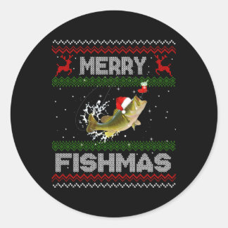 Sticker Rond Merry Fishers Vilain basse de pêche Poisson