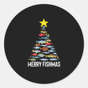 Sticker Rond Merry Fishmas Funny Poisson Noël Pêche Noël