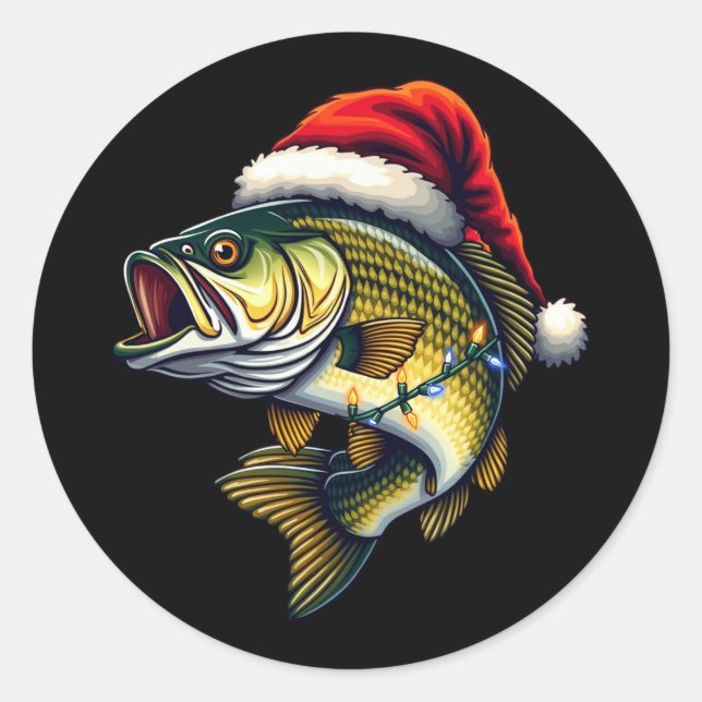 Sticker Rond Merry Fishmas Père Noël Pêcheurs amoureux Drôle Pê (Devant)