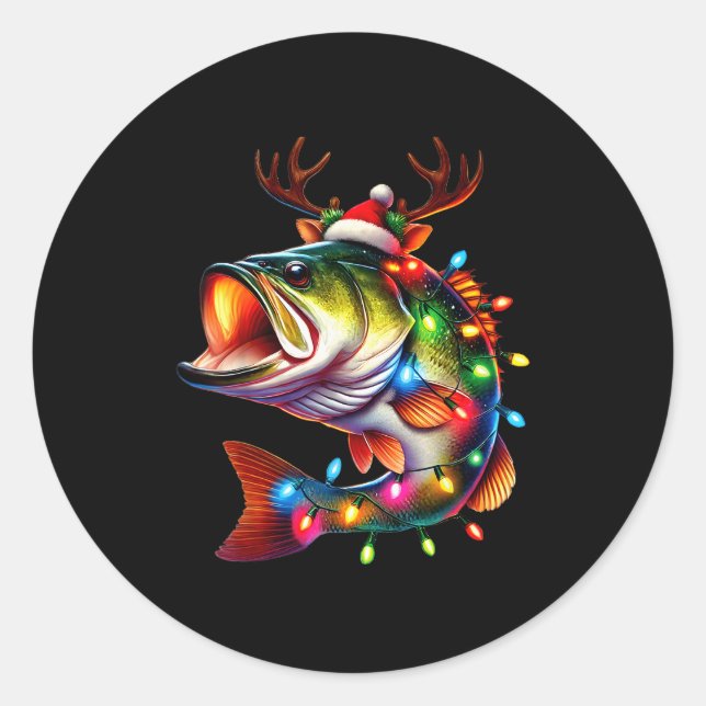 Sticker Rond Merry Fishmas Santa Fishing Lovers Funny Fisherman (Devant)