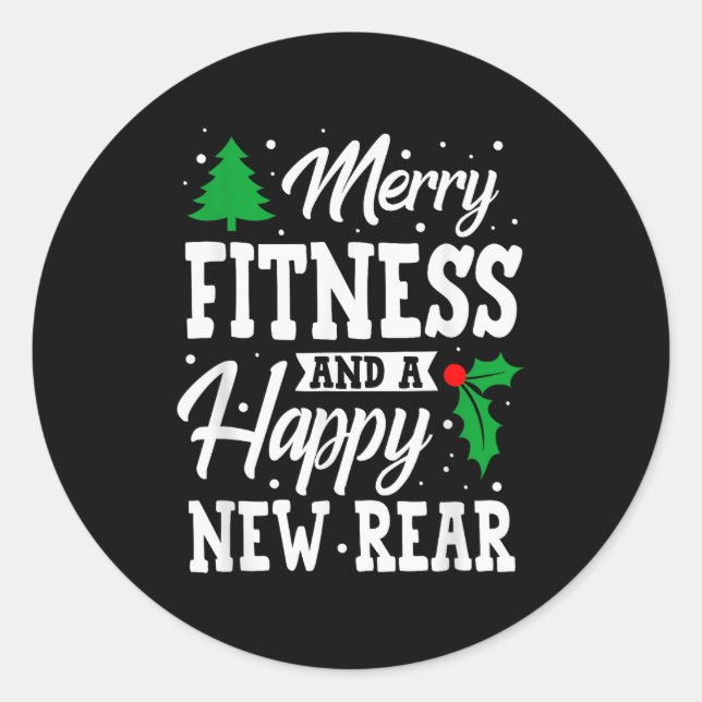 Sticker Rond Merry Fitness Happy New Rear Workout Christmas  (Devant)