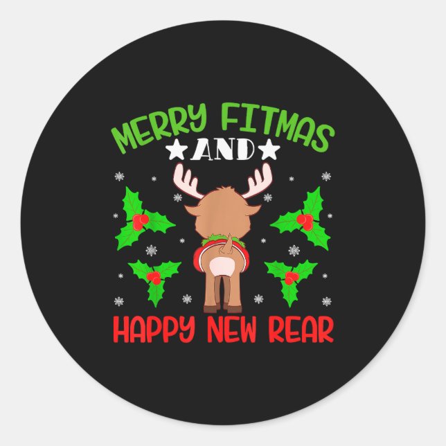 Sticker Rond Merry Fitness Happy New Rear Workout Christmas  (Devant)