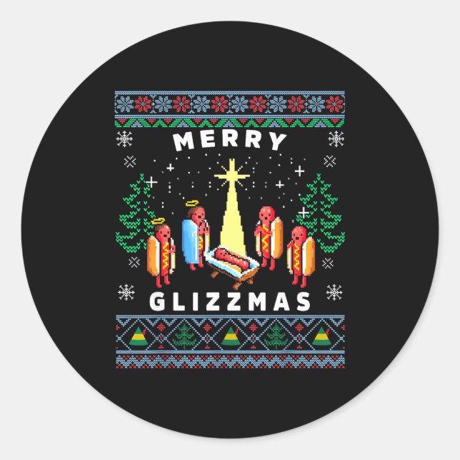 Sticker Rond Merry Glizzmas Funny Ugly Christmas Sweater Glizzy (Devant)