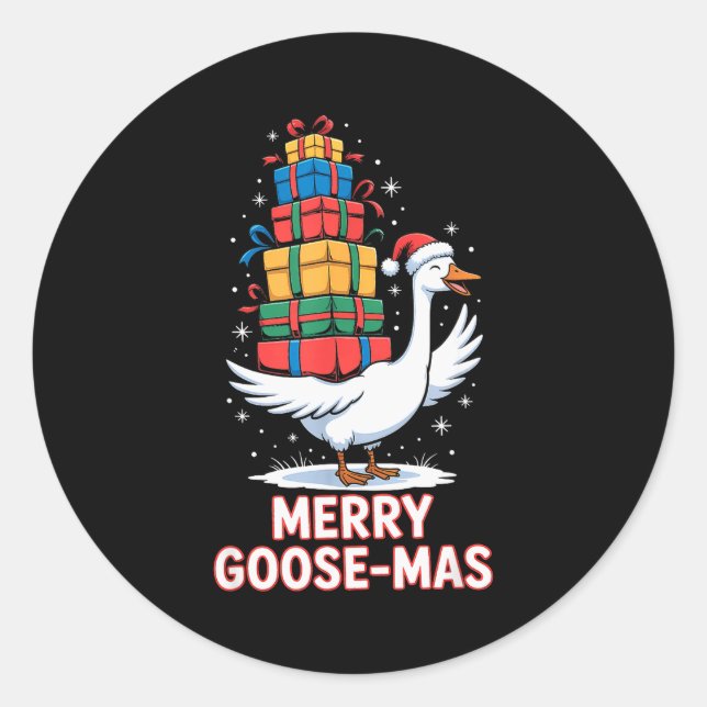 Sticker Rond Merry Goose-mas With Xmas Funny Christmas Goose  (Devant)