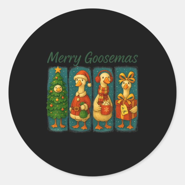 Sticker Rond Merry Goosemas Funny Festive Goose Brushstroke Chr (Devant)