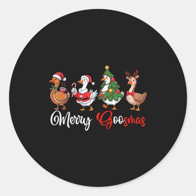 Sticker Rond Merry Goosmas Silly Goose Christmas Funny Xmas Wom (Devant)