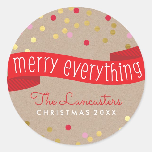 Sticker Rond MERRY HOLIDAY BANNER élégant confetti kraft en or (Devant)