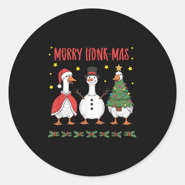 Sticker Rond Merry Honk-mas Funny Goose Christmas Humor  (Devant)