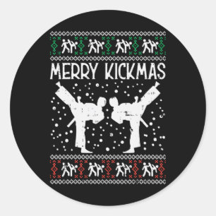 Sticker Rond Merry Kickmas Ugly Christmas Karaté Jiu Jitsu Mart