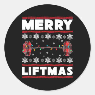 Sticker Rond Merry Liftmas Amusant Noël Gymnastique Fitness T-s