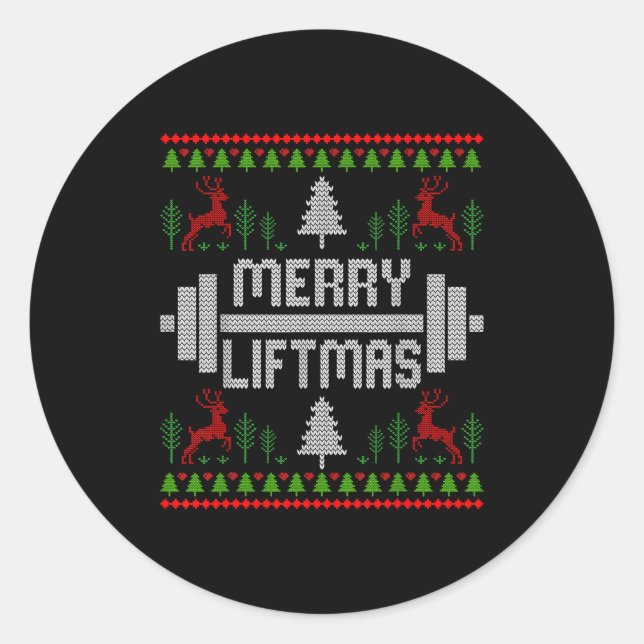 Sticker Rond Merry Liftmas - Trainer Ugly Style Christmas  (Devant)