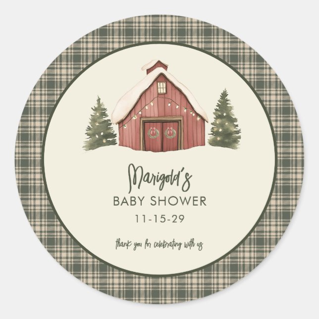Sticker Rond Merry Little Christmas Rustic Baby Shower  (Devant)