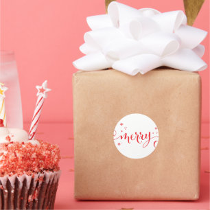 Sticker Rond MERRY MODERN festif amusant calligraphie scintille