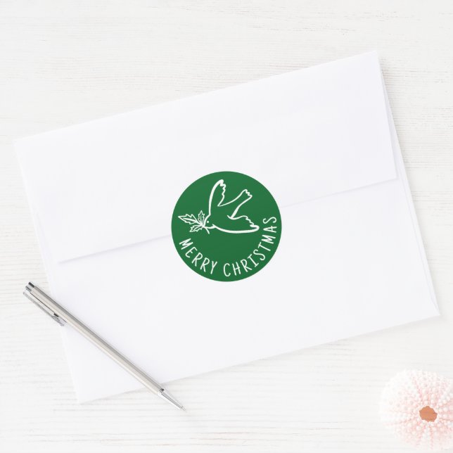 Sticker Rond MERRY NOËL Simple Dove CUSTOM Holiday (Enveloppe)