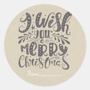 Sticker Rond MERRY NOËL Type Rustique Holiday Kraft Favoriser