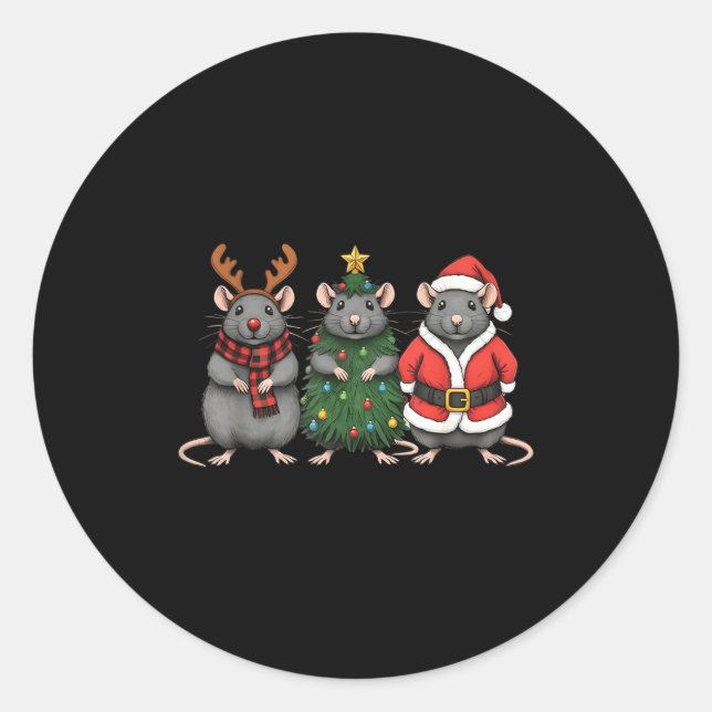Sticker Rond Merry Ratmas Christmas Santa Rat Mouse Lover Anima (Devant)