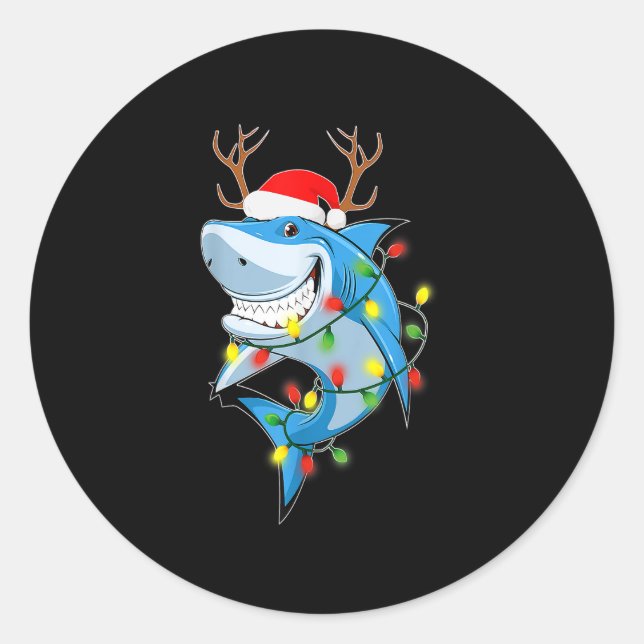 Sticker Rond Merry Sharkmas Requin avec chapeau de Noël (Devant)