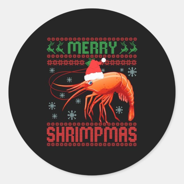 Sticker Rond Merry Shrimpmas Funny Shrimp Ugly Christmas Sweate (Devant)