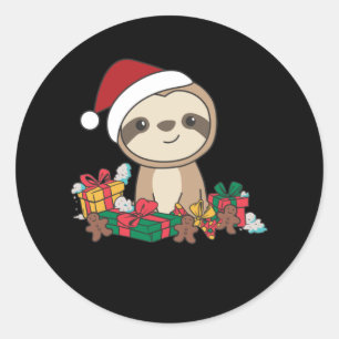 Sticker Rond Merry Slothmas Funny Sloth For Christmas