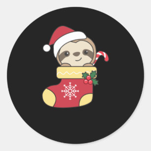 Sticker Rond Merry Slothmas Funny Sloth For Christmas