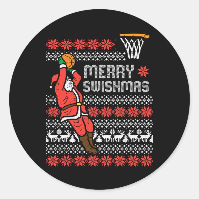 Sticker Rond Merry Swishmas Sketll Ugly Christmas Xmas Men Boys (Devant)