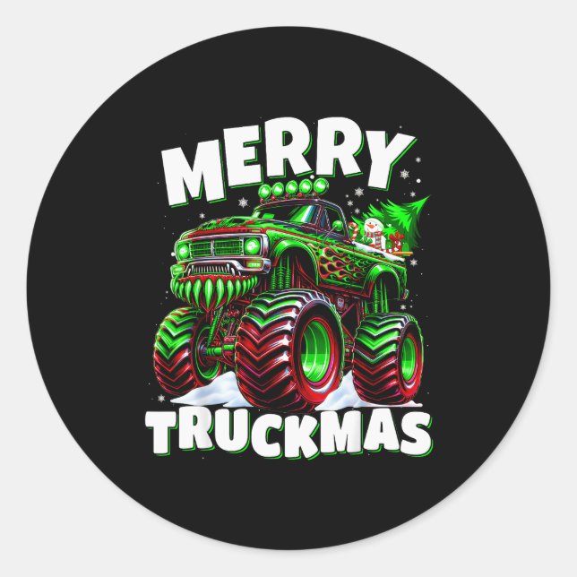 Sticker Rond Merry Truckmas Truck Kids &amp; Boys Christmas  (Devant)
