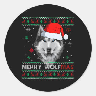 Sticker Rond Merry Wolfmas Merry Wolf Ugly