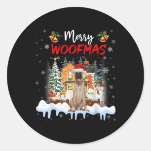 Sticker Rond Merry Woofmas Berger belge Chien de Noël
