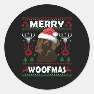 Sticker Rond Merry Woofmas Chocolat Lab Labrador