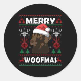 Sticker Rond Merry Woofmas Chocolat Lab Labrador