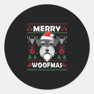 Sticker Rond Merry Woofmas Schnauzer Noël Amoureux des chiens P