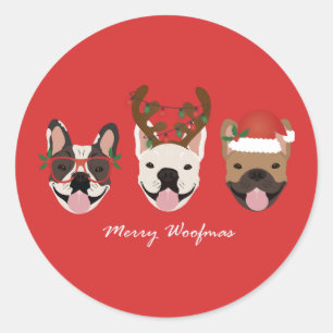 Sticker Rond Merry Woofmas Têtes de Noël