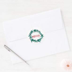 Sticker Rond Merry Wreath avec un script de baies