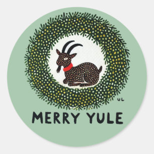 Sticker Rond Merry Yule Chèvre