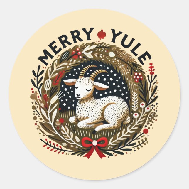 Sticker Rond Merry Yule Chèvre (Devant)