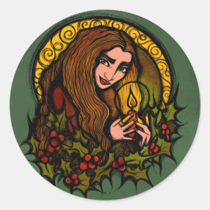Sticker Rond Merry Yule sorcière