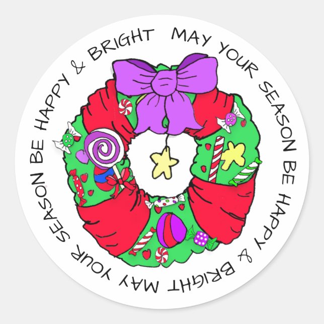 Sticker Rond Merveilleuse couronne de Noël remplie de bonbons (Devant)